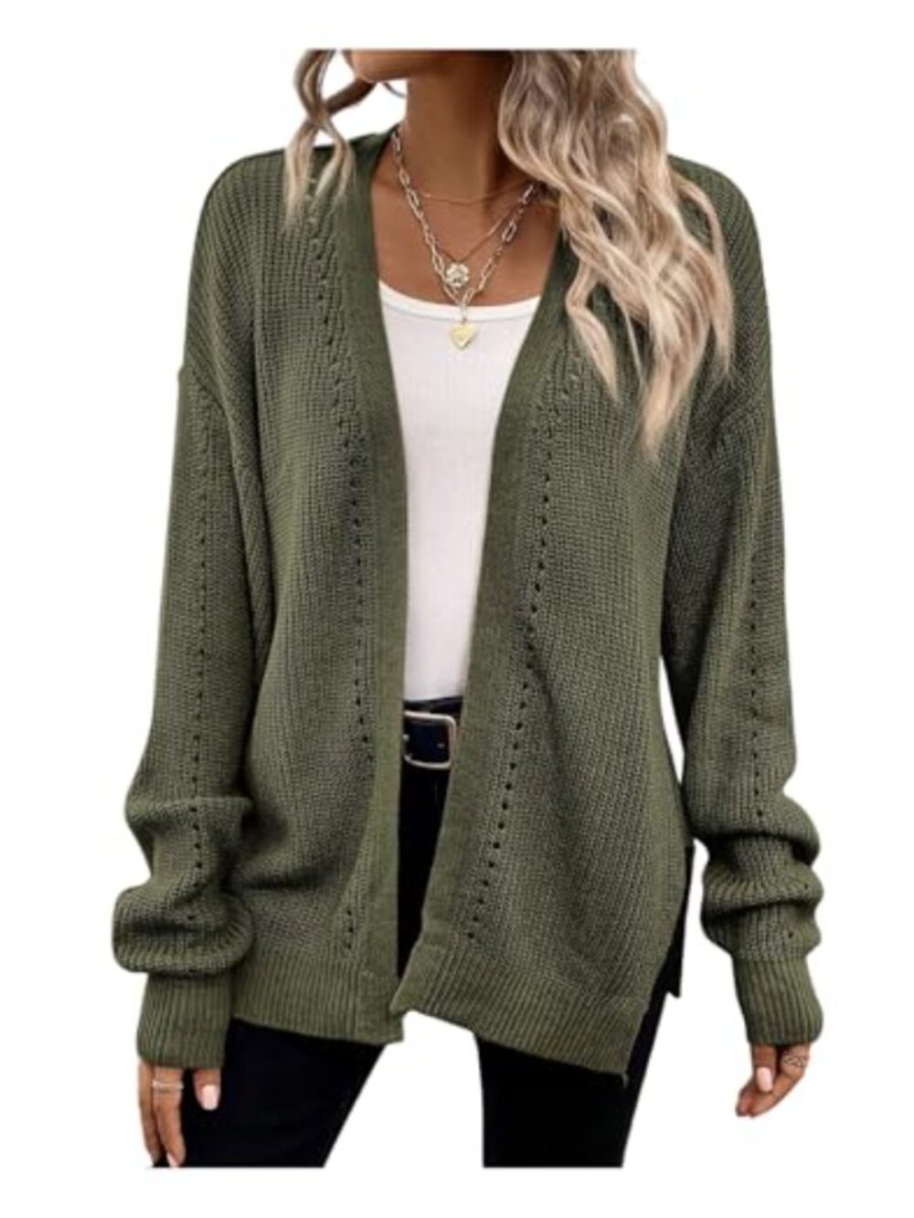 Open Front Knit Cardigan Slouchy Cozy Chunky Sweater Long Sleeve